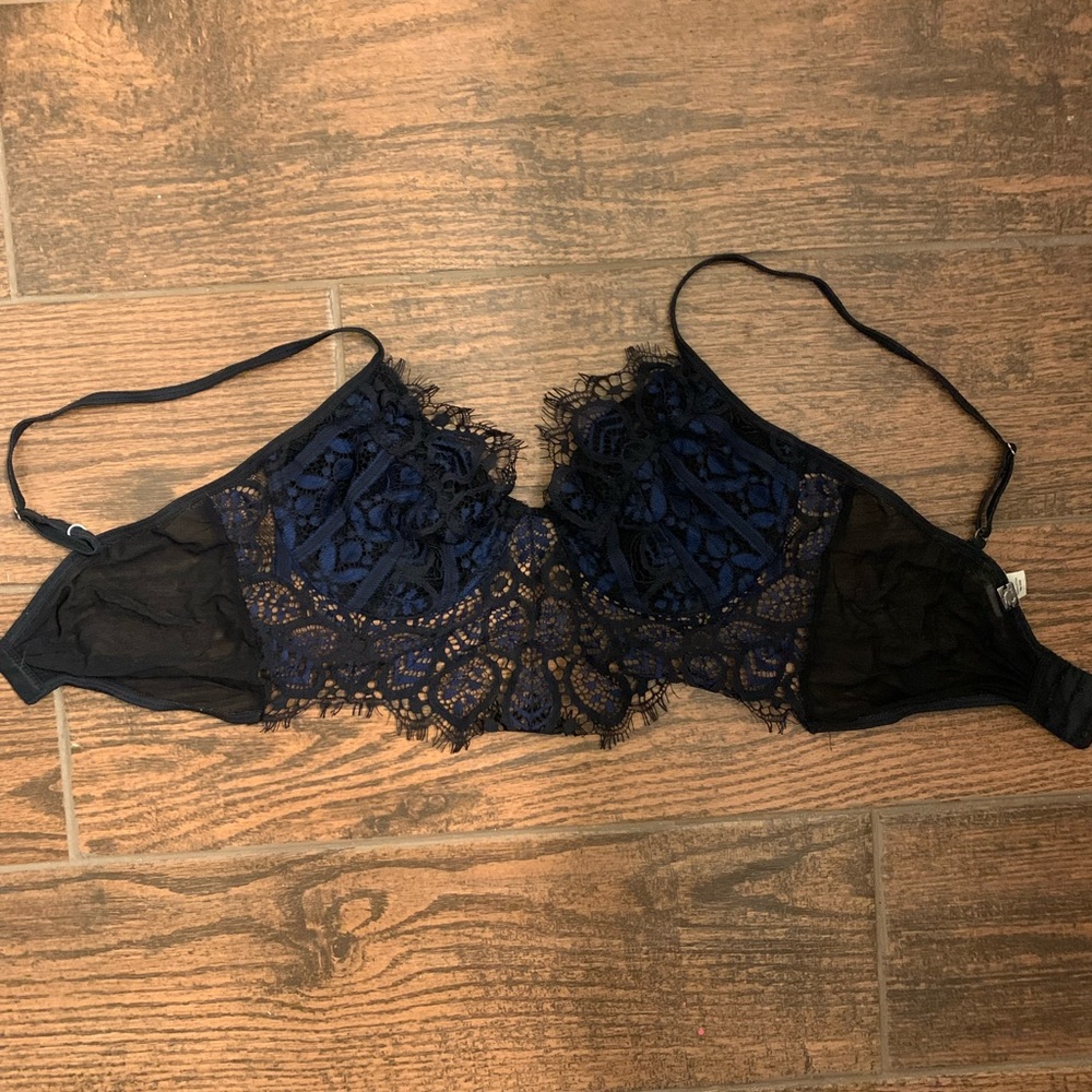 For Love and Lemons dark blue lace longline bra